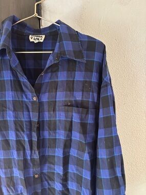 Bimba Y Lola Blue and Black Plaid Button-Down Shirt